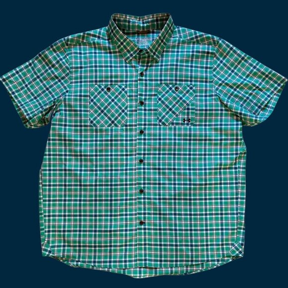 Under Armour Men's Performance Short Sleeve Button-Up Chesapeake Plaid Shirt 2XL - Picture 1 of 7